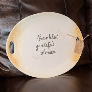NWT Rae Dunn Cream Ceramic Thanksgiving/Fall Platter Thankful/Grateful/Blessed